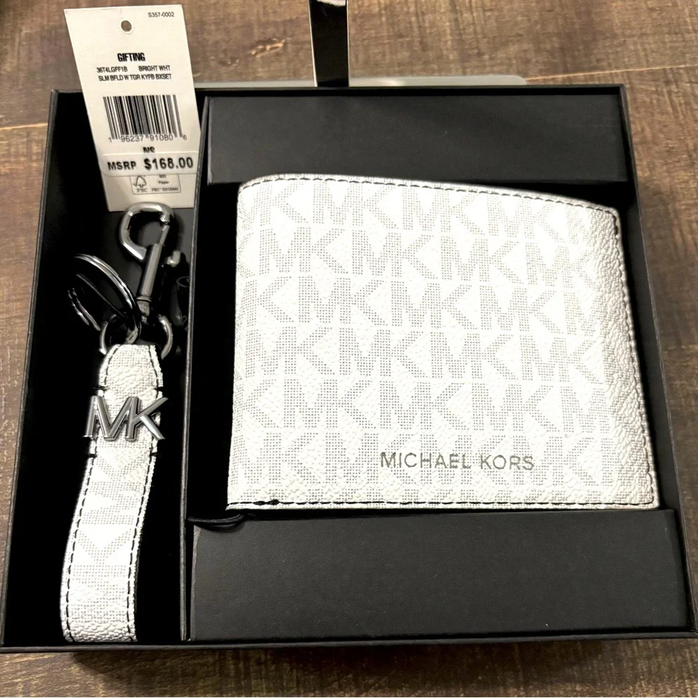 Michael Kors Bright White Keychain and Wallet Set